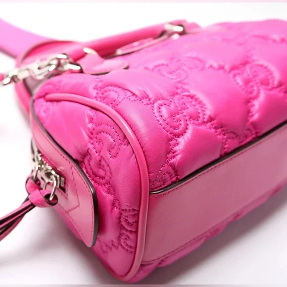 Gucci GG Matelassé Mini Boston 2-way bag in pink nylon and leather - Picture 7 of 16